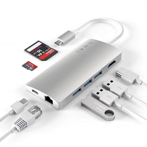 Hub Dock Type C Multiport 4K Sil V2 Gigabit Sd Microsd 3Usb Usbc Satech - Visualizzazione dettagliata