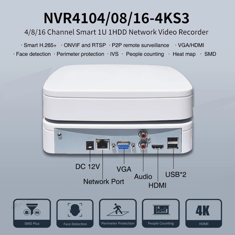 Nvr Dahua 16Ch 12Mp Hdmi Vga Eptz 1Hdd 2Usb 1Lan 12Vdc 10W - Visualizzazione dettagliata