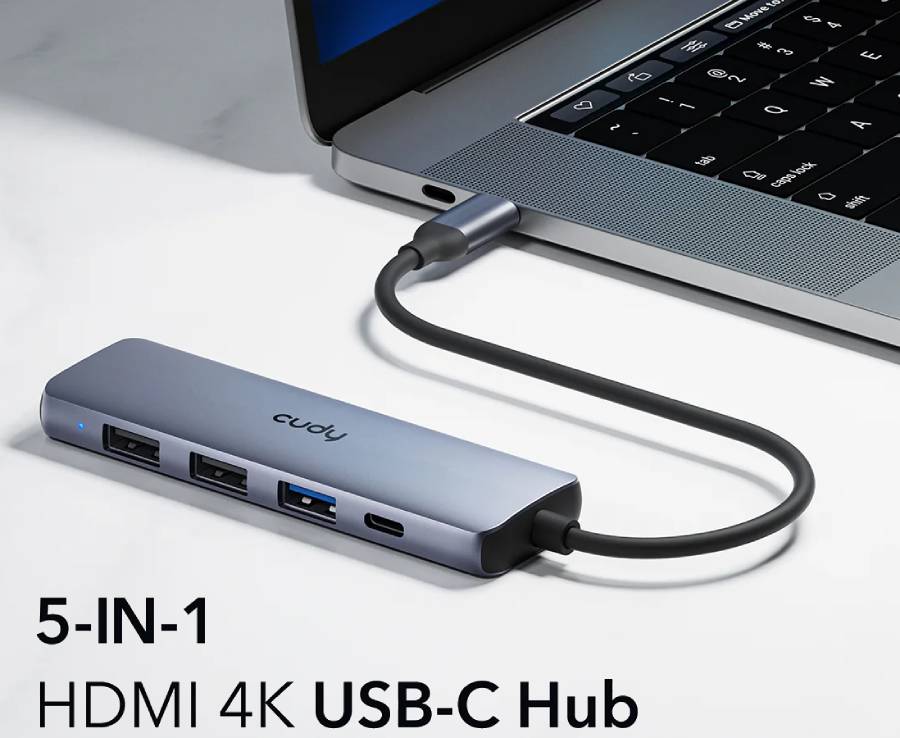 Hub Usb Cudy 5P 1Usb A 3 0 2Usb A 2 0 1X1000W Usb C 1Hdmi - Visualizzazione dettagliata