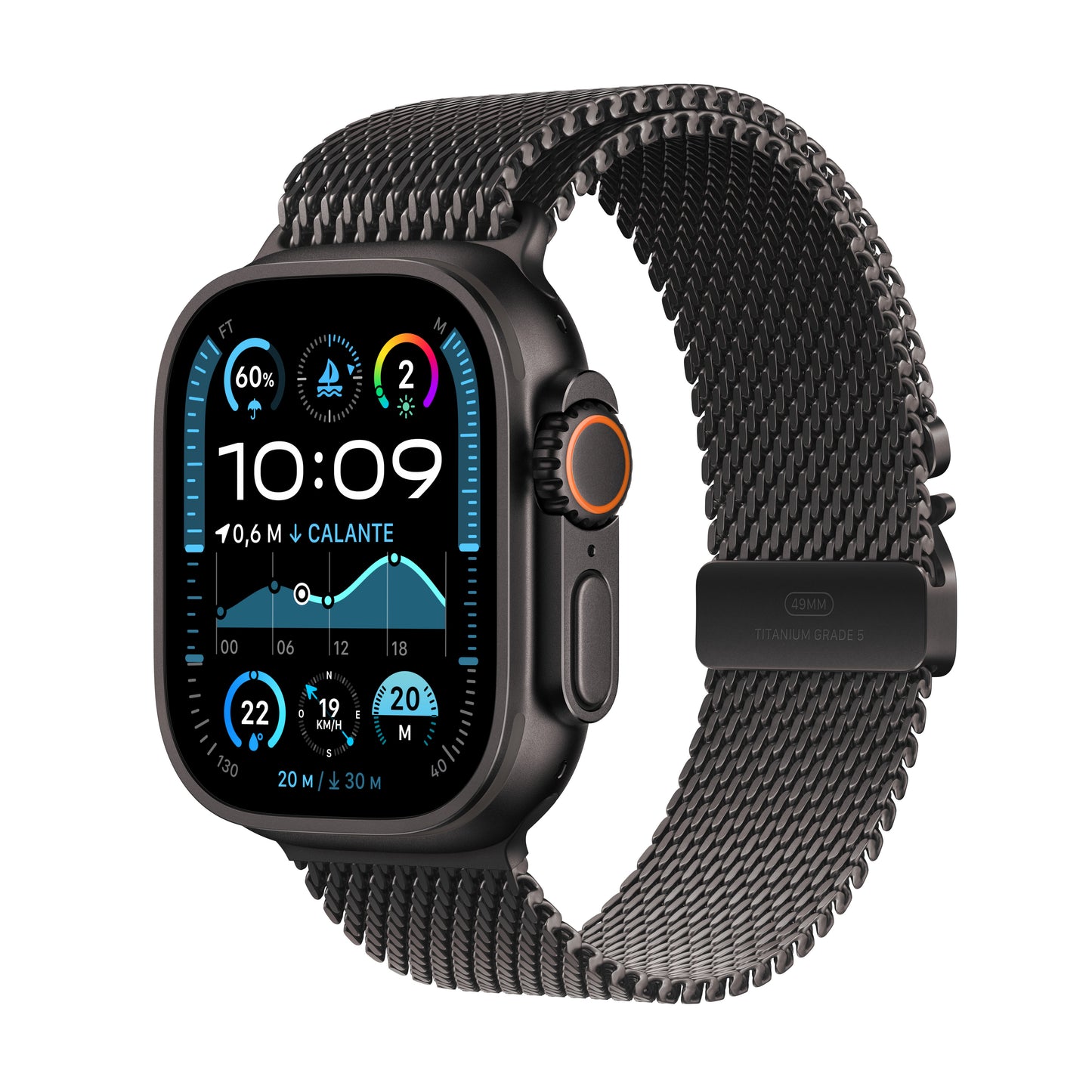 Watch 49Mm Ultra 2 Cellular Titaniu Nero Cinturino Nero Milanese Loop L - Visualizzazione dettagliata