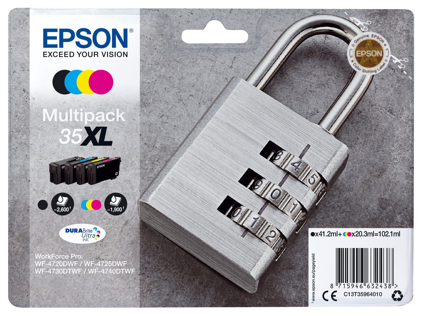 Ink Epson 35Xl Cmyk 1X41 2Ml 3X20 3 Ml Pro Wf 4720Dwf - Visualizzazione dettagliata
