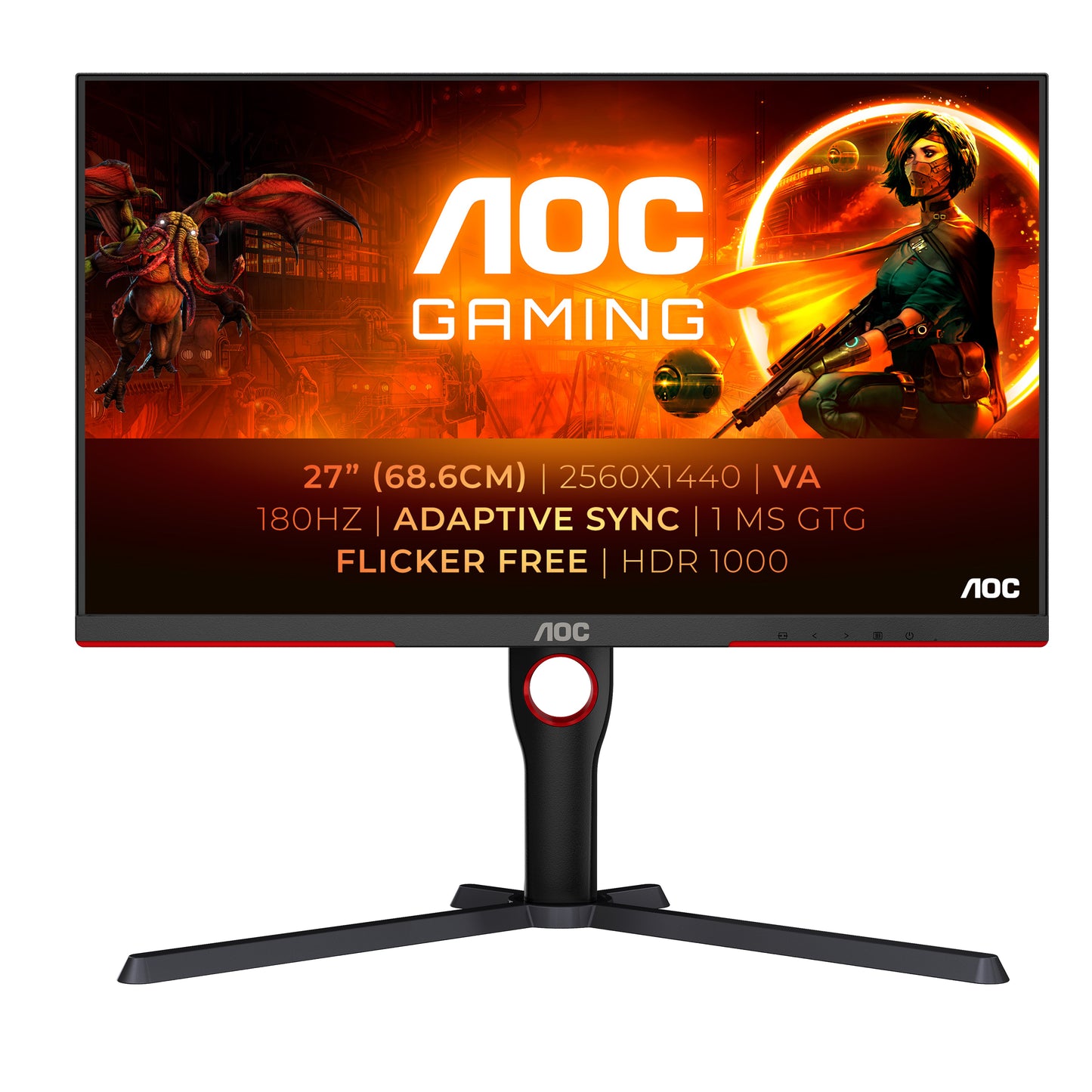 Mon 27Va Qhd Hdmi Dp Pivot 700Cd Aoc Q27G3Xmn Bkc Reg Altezza 180Hz - Visualizzazione dettagliata