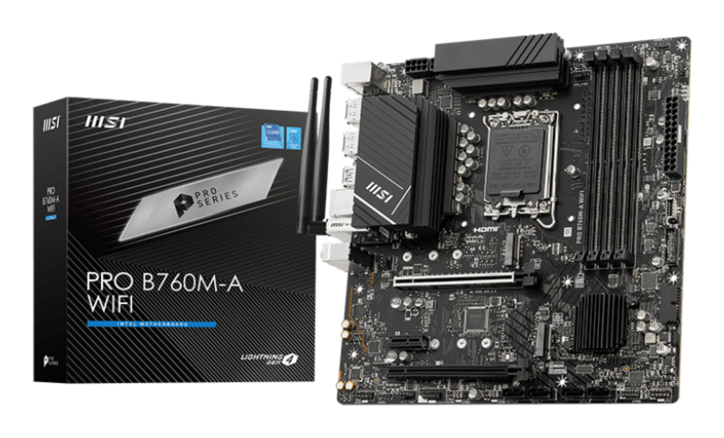 Mb Msi Pro B760M A Wifi Ddr5 S1700 4D5 2M 2 4S3 U3 2 Gbl H D Matx - Visualizzazione dettagliata