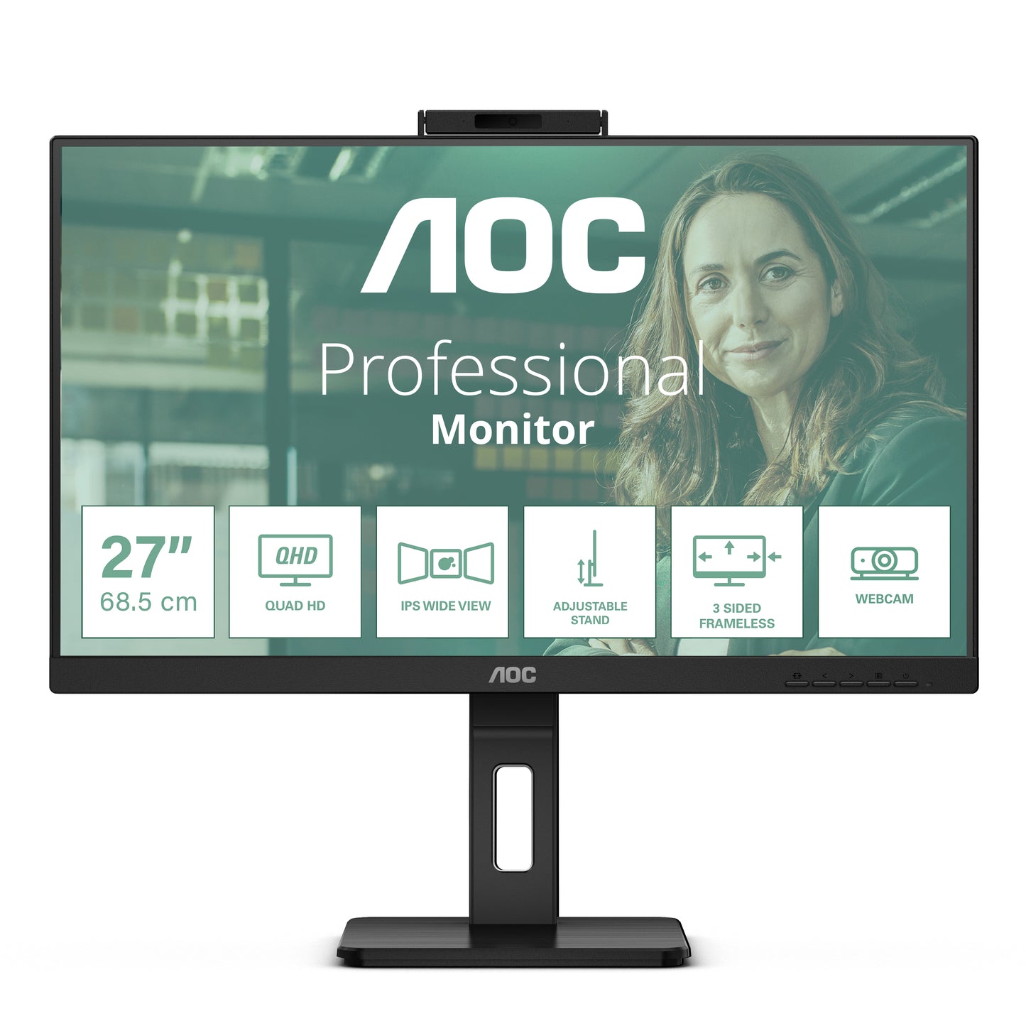 Mon 27Ips Qhd Hdmi Dp Mm Pivot Aoc Q27P3Qw Webcam Reg Altezza - Visualizzazione dettagliata
