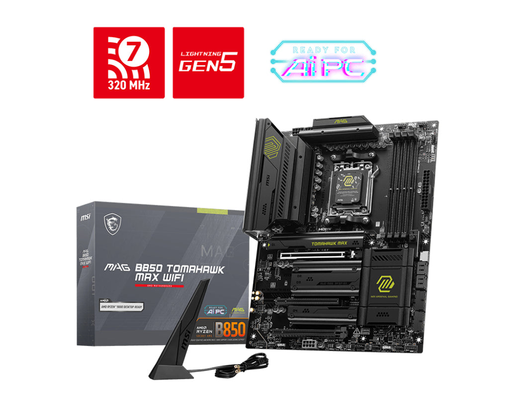 Mb Msi Mag B850 Tomahawk Max Wifi Am5 4Ddr5 3Pcie 5M2 4Sata 1Hd - Visualizzazione dettagliata