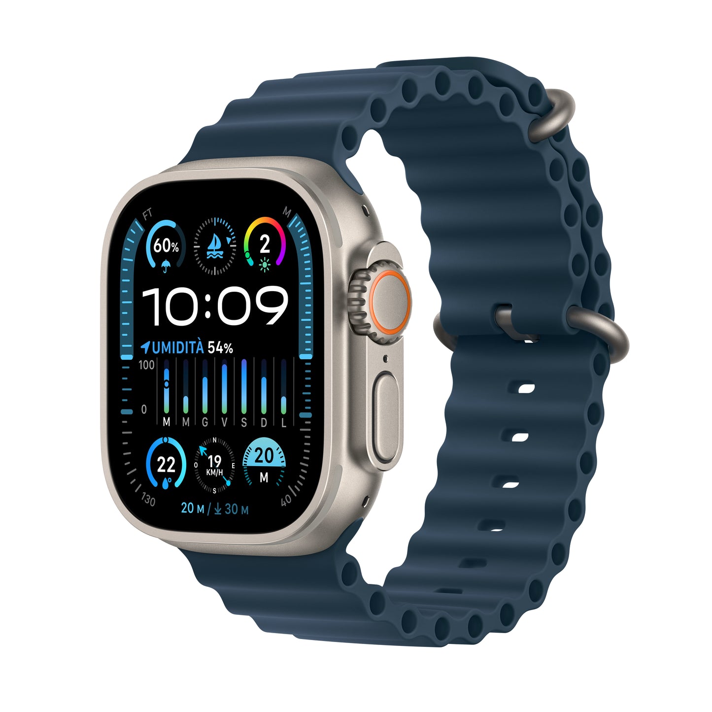 Watch 49Mm Ultra 2 Cellular Titani Ocean Band Blu - Visualizzazione dettagliata