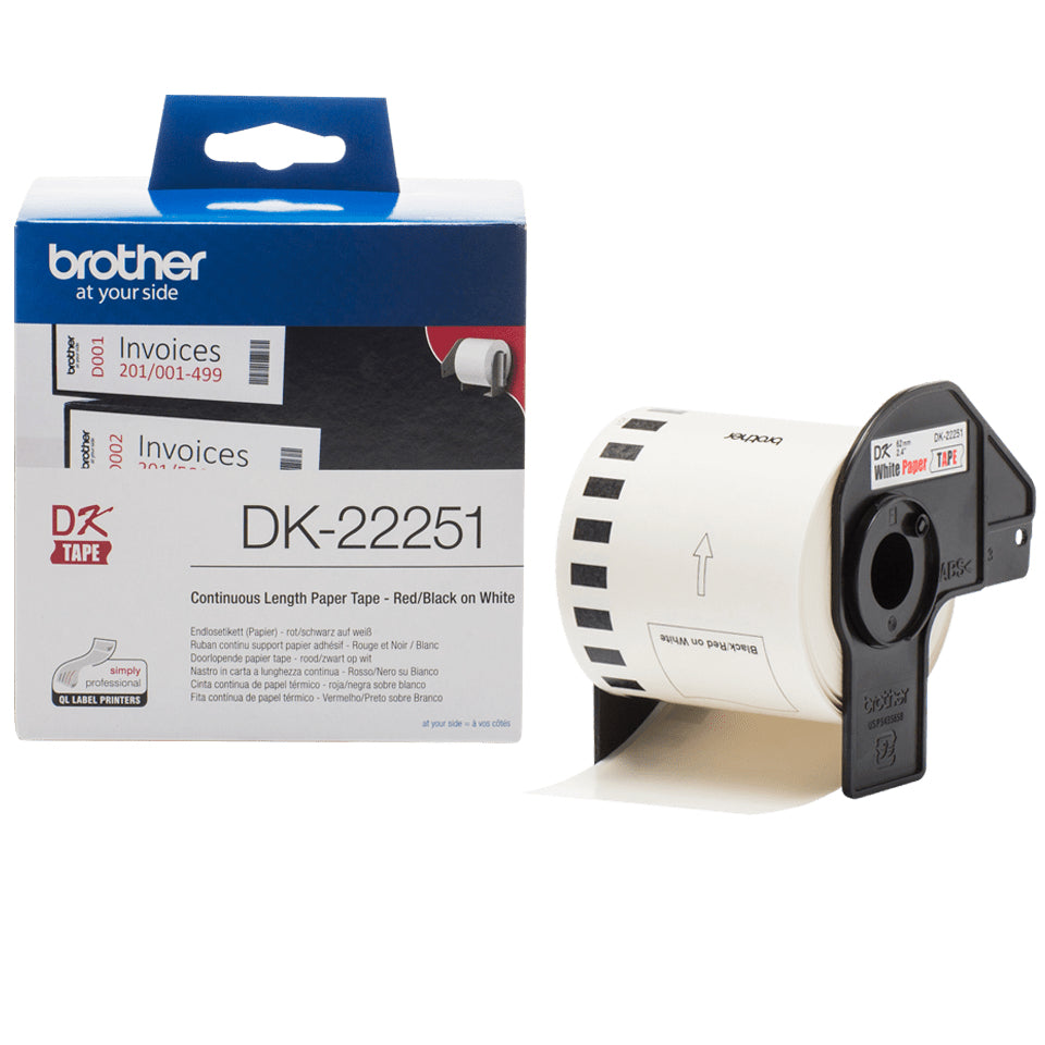 Etichette Brother Dk22251 Adesive Rosse Nere 62Mmx15 26M - Visualizzazione dettagliata
