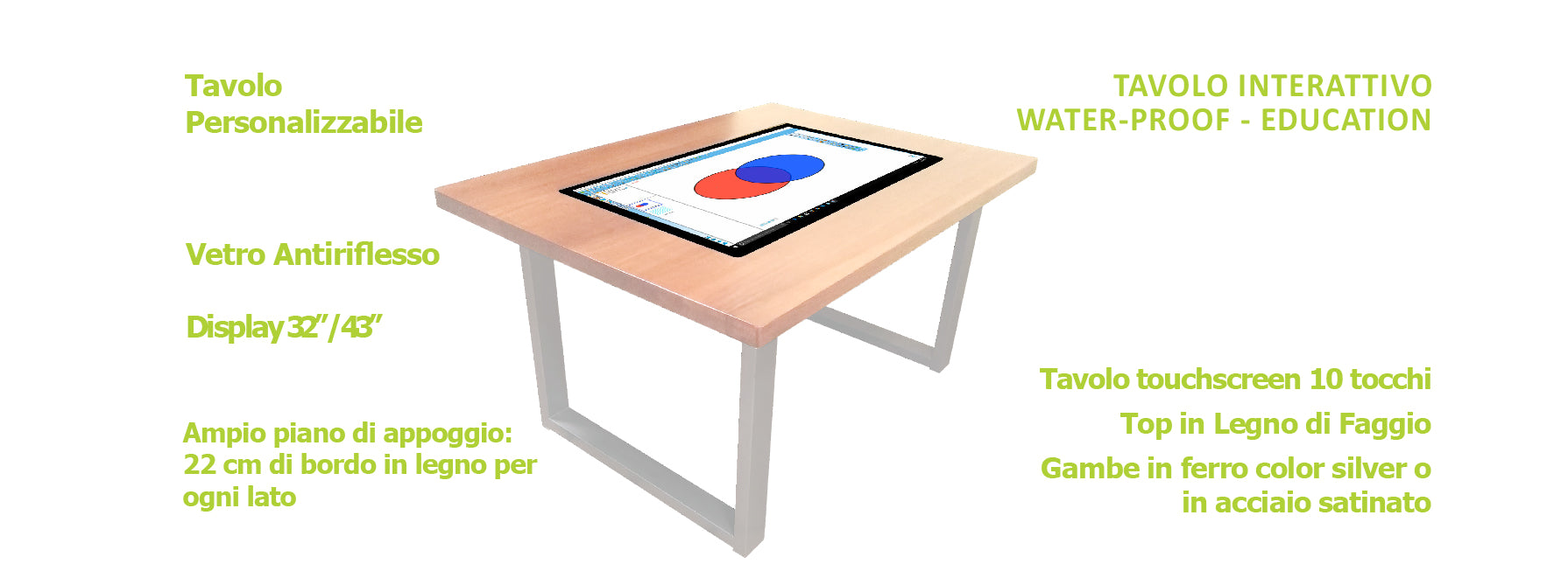 Tavolo Multitouch 43 Con Piano In Legno - Visualizzazione dettagliata