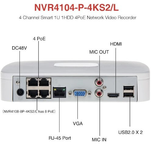 Nvr 8Ch 12Mp 960Gb 4Poe Vga Hdmi Lan Eptz Usb2 H265 - Visualizzazione dettagliata
