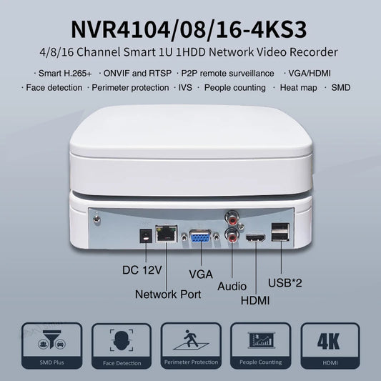 Nvr Dahua 16Ch 12Mp Hdmi Vga Eptz 1Hdd 2Usb 1Lan 12Vdc 10W - Visualizzazione dettagliata