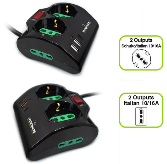 Presa Multipla Tecnoware 2 Schuko 2 Ita 2 Usb A 1 Usb C Interruttore - Visualizzazione dettagliata