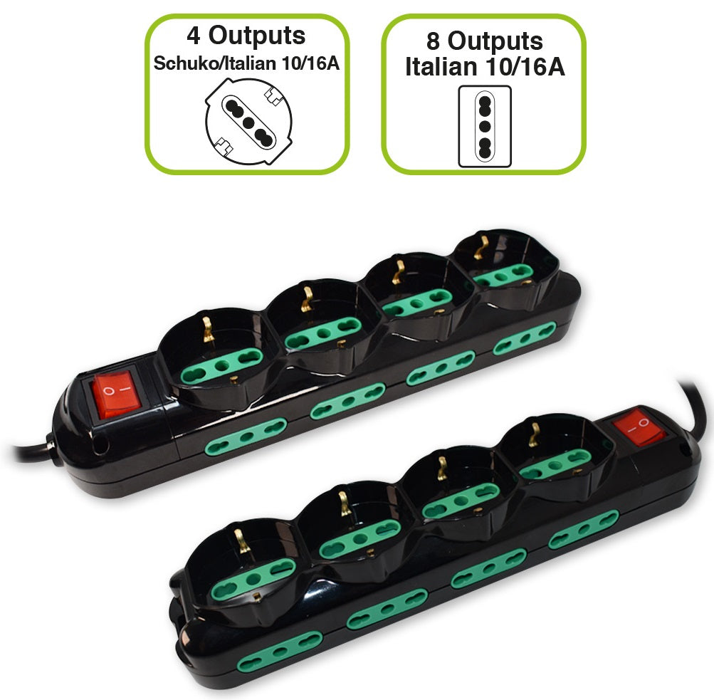 Presa Multipla Tecnoware 4 Schuko 8 Ita 10 16A Interruttore Nera - Visualizzazione dettagliata