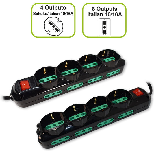 Presa Multipla Tecnoware 4 Schuko 8 Ita 10 16A Interruttore Nera - Visualizzazione dettagliata