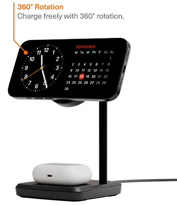 Qi2 2 In 1 Chargebase 15W Wireless Nero - Visualizzazione dettagliata