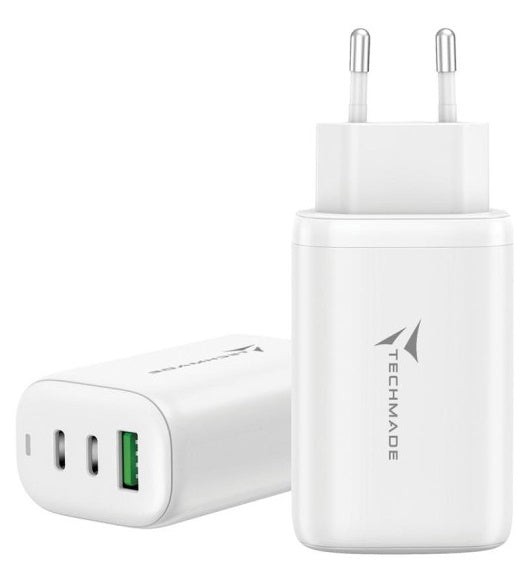 Carica Batteria Rapido Gan 3P 2Usb C 1 Usb A 65Watt Bianco - Visualizzazione dettagliata