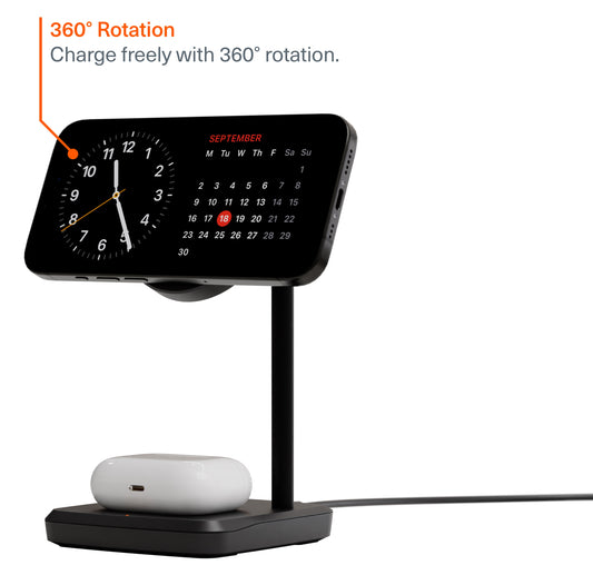 Qi2 3 In 1 Chargebase 15W Wireless Nero - Visualizzazione dettagliata