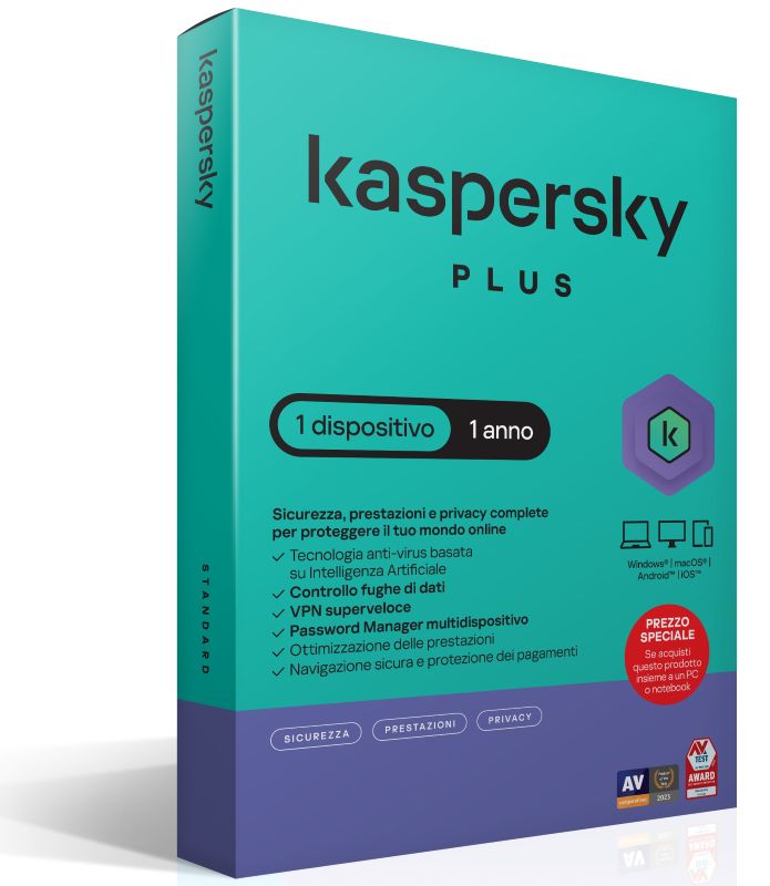 Kaspersky Plus 1Dev 1Y Attach Superslim Box - Visualizzazione dettagliata