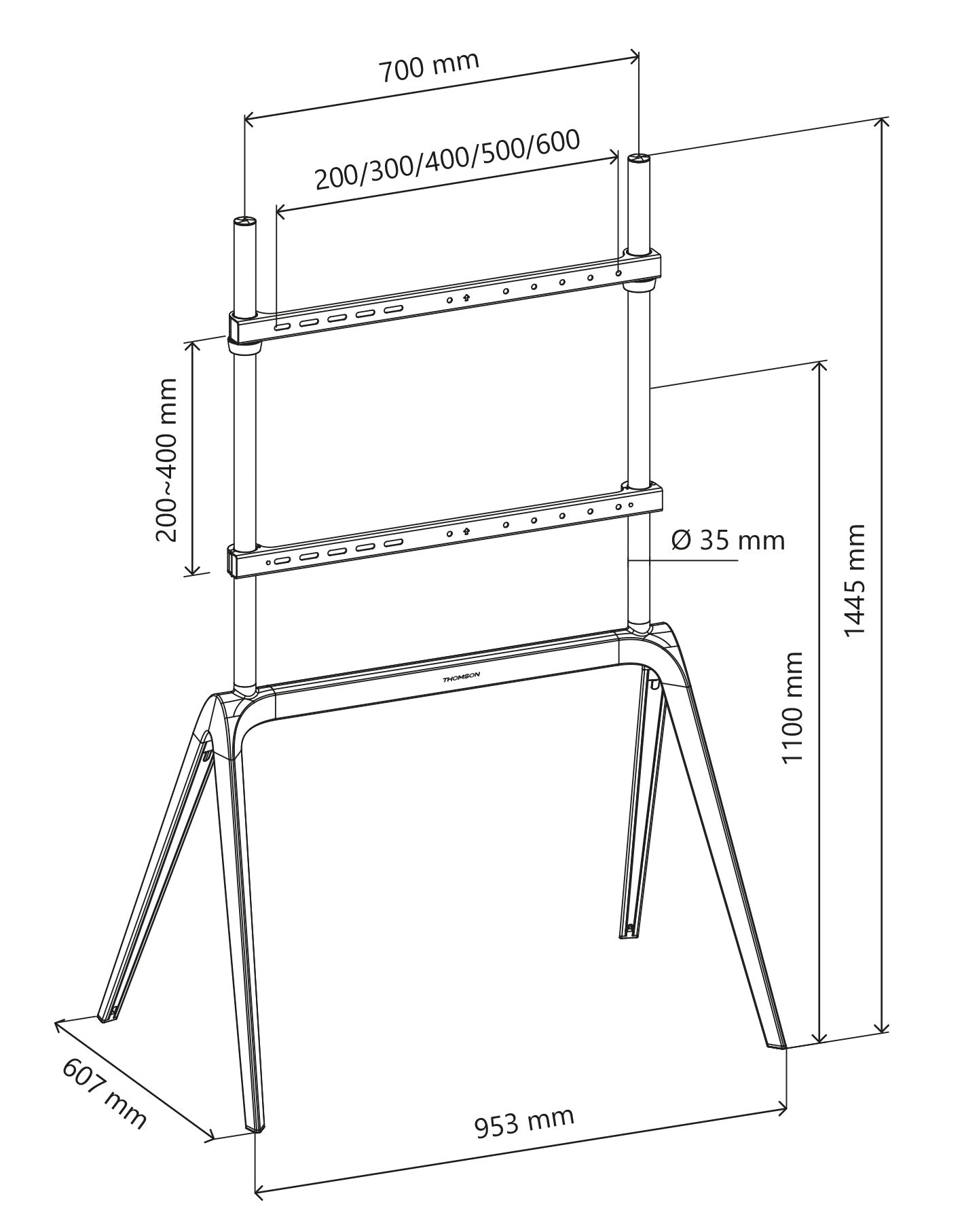 Staffa Pavimento Per Tv 55 86 Load 60Kg 600X400 Bianco Metal - Visualizzazione dettagliata