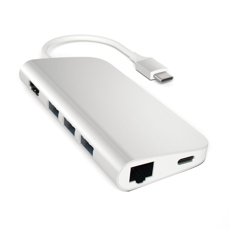 Hub Dock Type C Multiport 4K Silver Gigabit Sd Microsd 3Usb Usbc Satech - Visualizzazione dettagliata