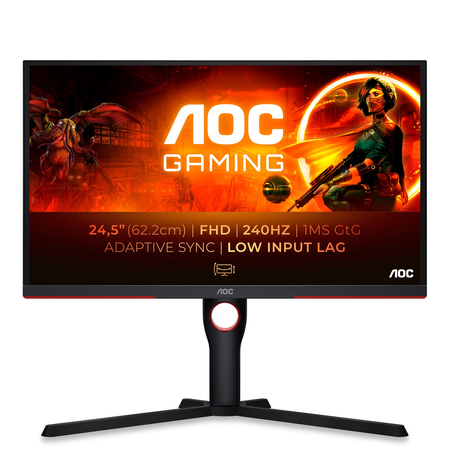 Mon 24 5Va 2Hdmi Dp Vesa Mm Usbc Aoc 25G3Zm Pivot Reg Alt 1Ms 240Hz - Visualizzazione dettagliata