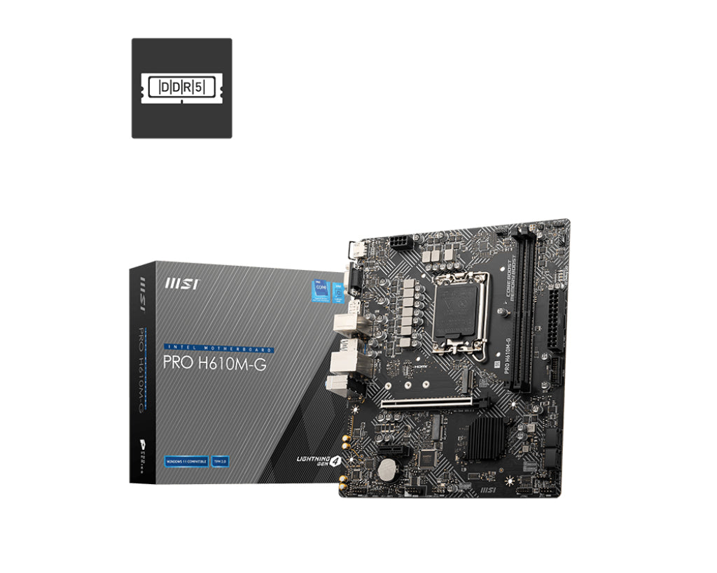 Mb Msi Pro H610M G Ddr5 St1700 Matx 2D5 1M 2 4S3 1Hdmi 1Dp 1Vga 1Pcie - Visualizzazione dettagliata