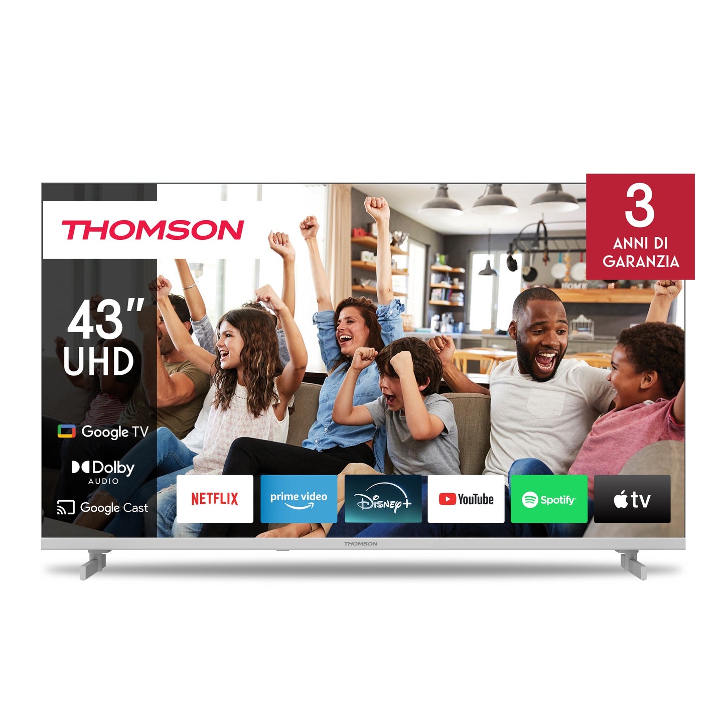 Tv 43 Thomson 4K Smart Uhd T2 C2S2 Google Tv Frameless White - Visualizzazione dettagliata