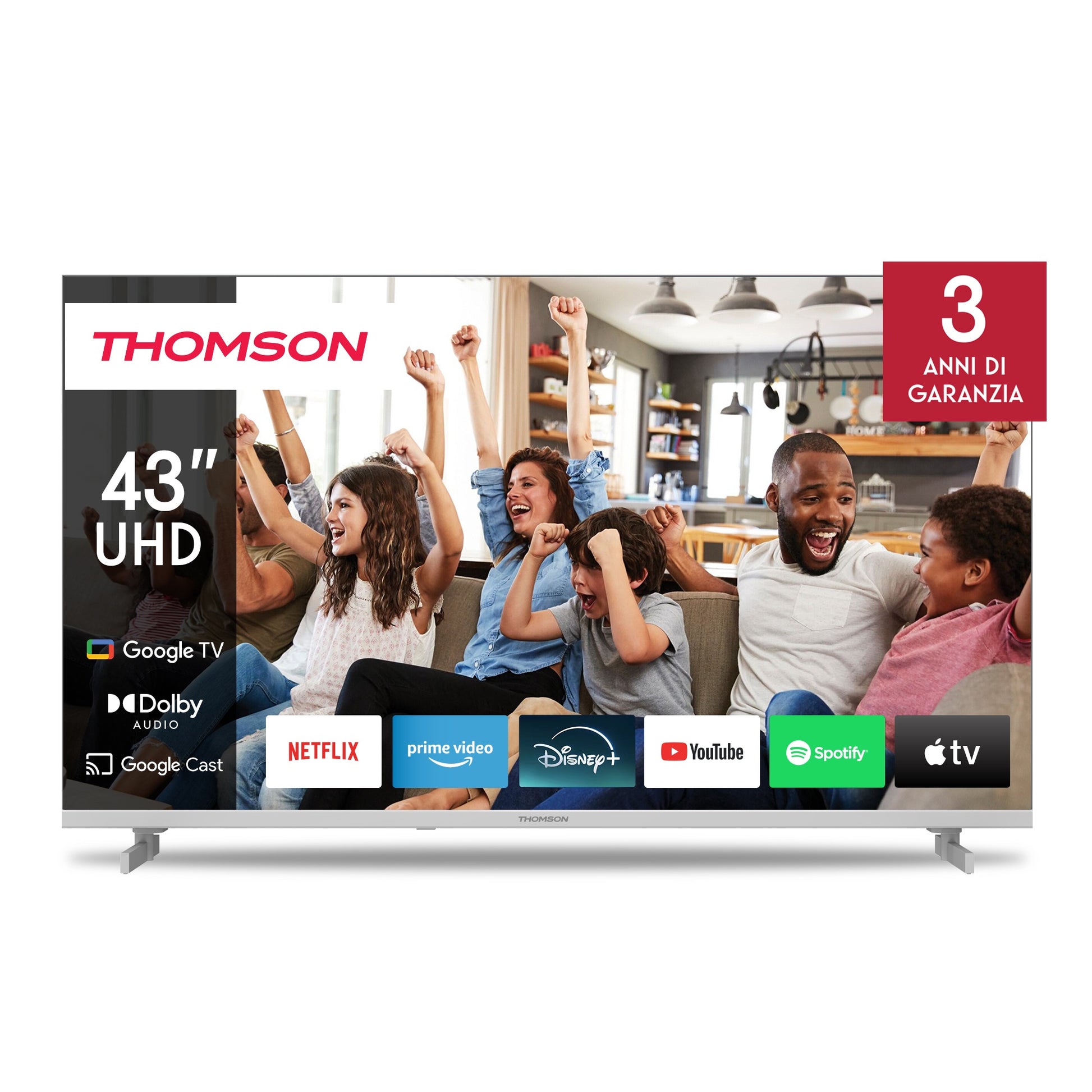 Tv 43 Thomson 4K Smart Uhd T2 C2S2 Google Tv Frameless White - Visualizzazione dettagliata